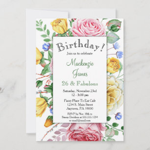 Rose rose jaune Floral Invitation d'anniversaire