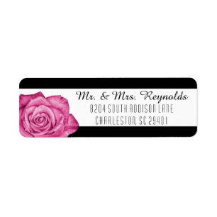 Rose rose moderne noir & blanc rayé personnalisé