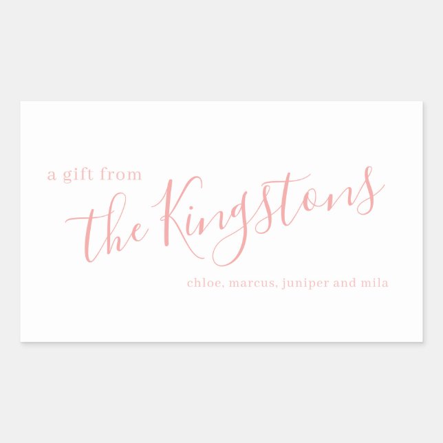 Rose rose Nom de famille Script Sticker rectangula (Devant)