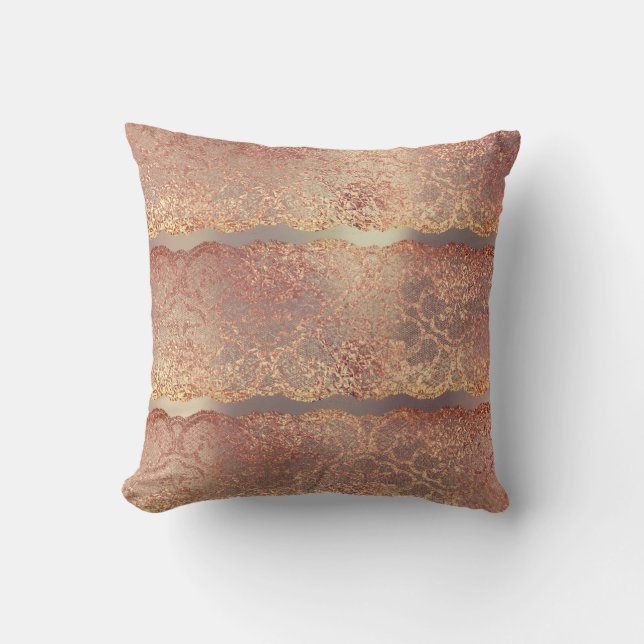 Rose rose Or Blush dentelle florale Pearly Coussin (Recto)