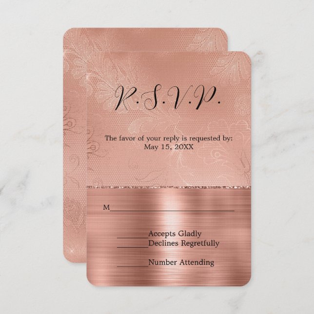 Rose Rose Or Glam Lace Mariage RSVP (Devant / Derrière)