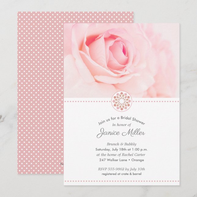 Rose rose pâle Floral Invitations de douche nuptia (Devant / Derrière)