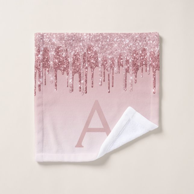 Rose Rose Parties scintillant Or & Monogramme étin (Gant de toilette)