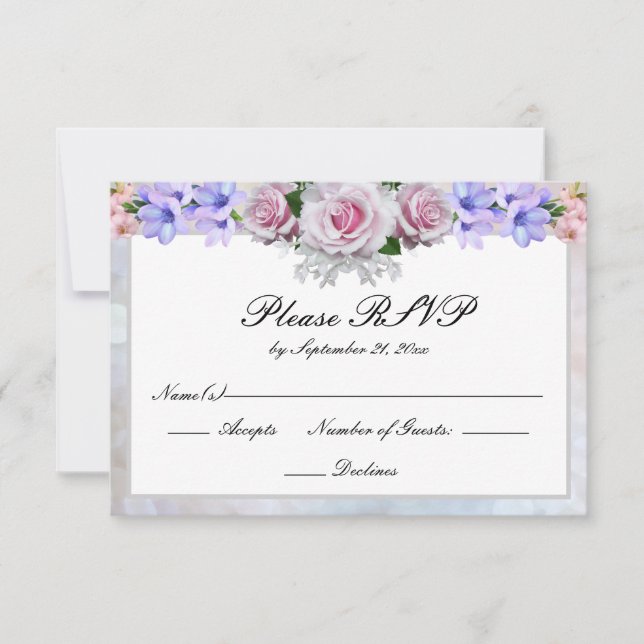 Rose rose rose | Silver Bokeh Wedding RSVP (Devant)