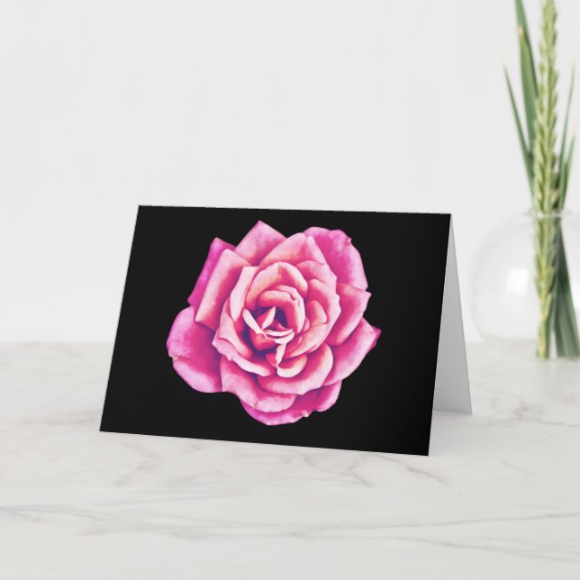 Rose rose sur la carte de note d'art noir (Devant)