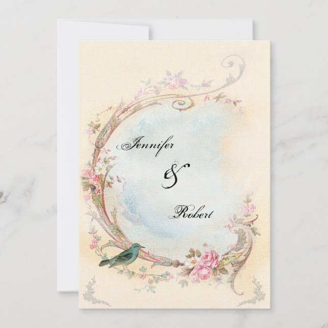 Rose rose vintage et Faire-part de mariage Robin (Devant)
