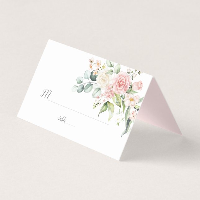 Rose Roses Eucalyptus Vert Mariage Carte Place (Front)