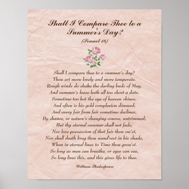 Rose Roses, William Shakespeare Love Poem Poster (Devant)