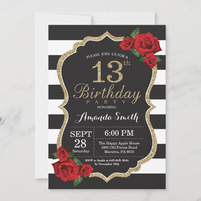 Rose rouge 13e anniversaire Invitation Parties sci (Devant)