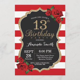 Rose rouge 13e anniversaire Invitation Parties sci