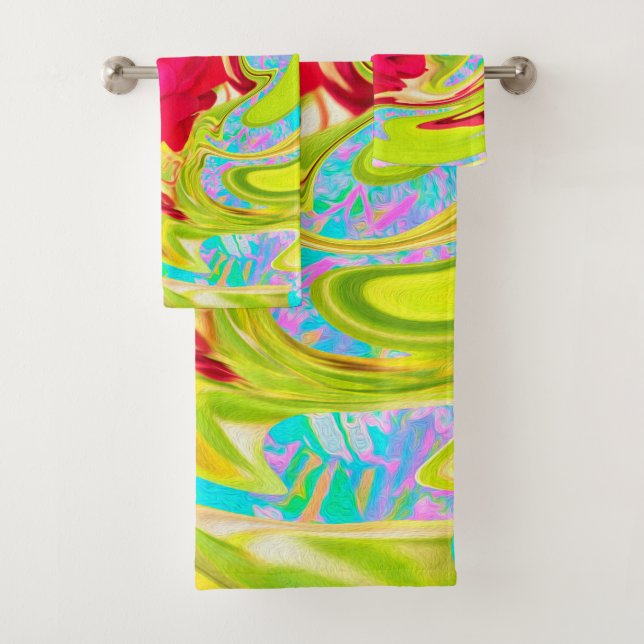 Rose rouge Abstraite sur Yellow et Aqua Swirl (En situation)