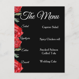 Rose rouge Aquarelle Élégante Menu Minimaliste