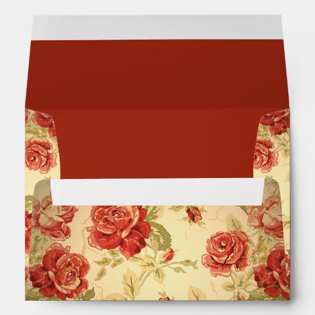 Rose rouge, crème, enveloppe fleurie d'époque brun (Dos (Bas))