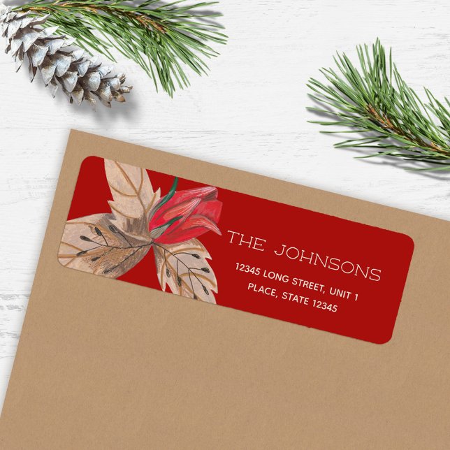 Rose rouge élégant Fête de Noël (Elegant red rose Floral Christmas Label)