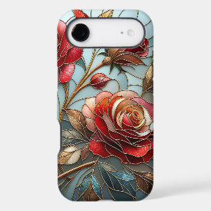 Rose rouge élégante Verre teinté floral accent dor