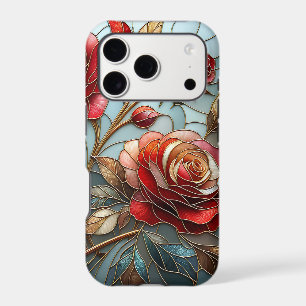 Rose Rouge Élégante Vitrail Floral Accent Doré
