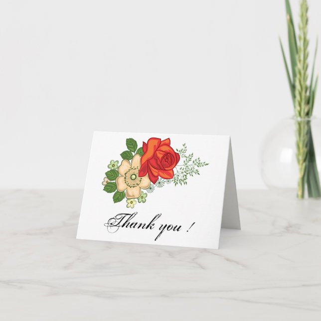 Rose rouge et Cartes de remerciements de marguerit (Devant)