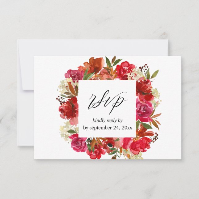 Rose rouge et florale rose avec RSVP de repas (Devant)