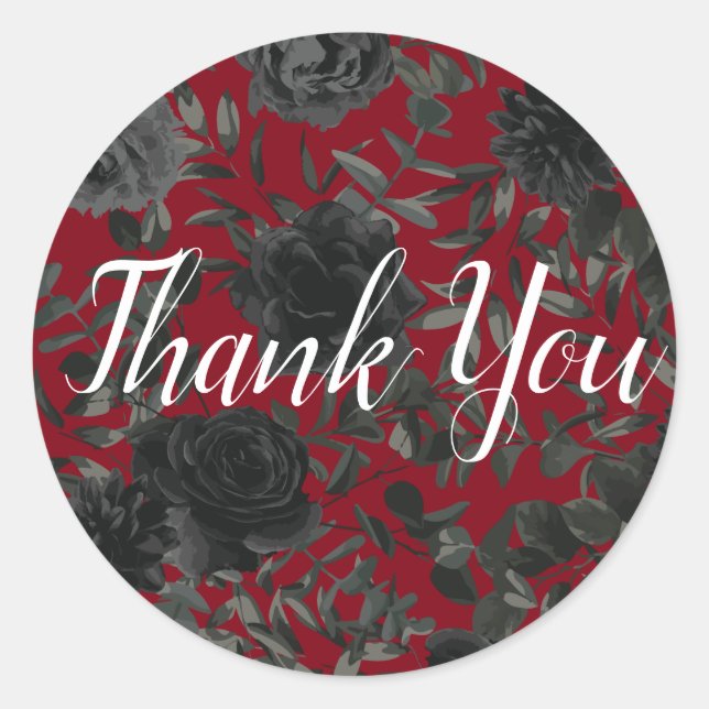 Rose rouge et noir gothique Faveur Sticker Étiquet (Devant)