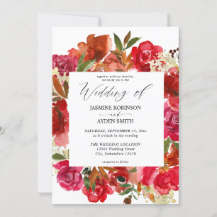 Rose rouge et rose floral 1 Faire-part de mariage