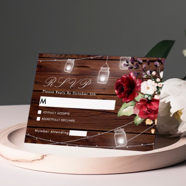 Rose rouge Fleurs Rustiques Mariage en bois RSVP C (Créateur téléchargé)