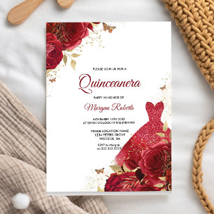 Rose Rouge Invitation Quinceanera 15e Anniversaire