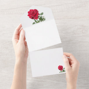 Rose rouge - peinte à la main all in one invitation