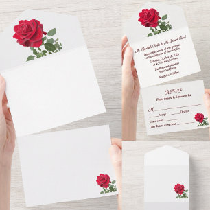 Rose rouge - peinte à la main all in one invitation