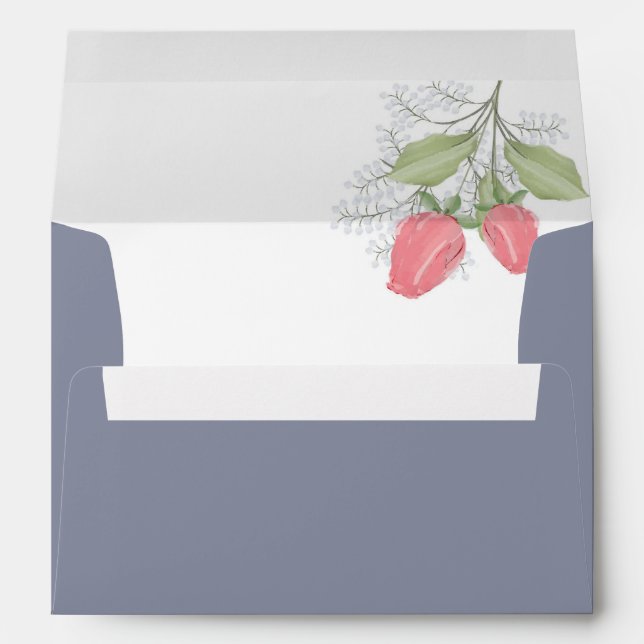 Rose rouge peinte sur enveloppe bleue (Dos (Bas))