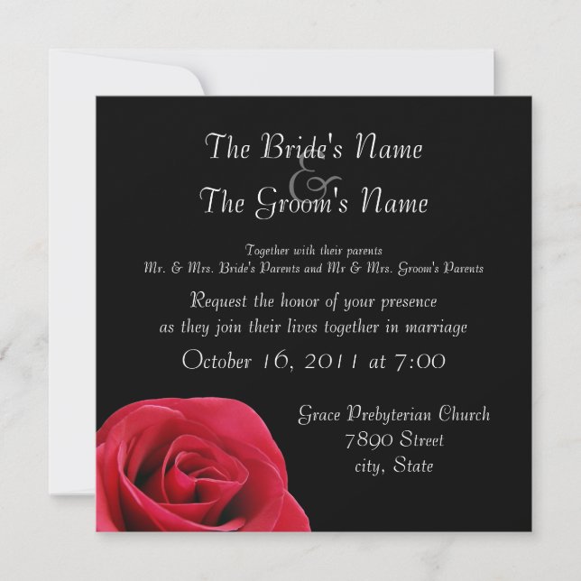 rose rouge pour les invitations noires (Devant)