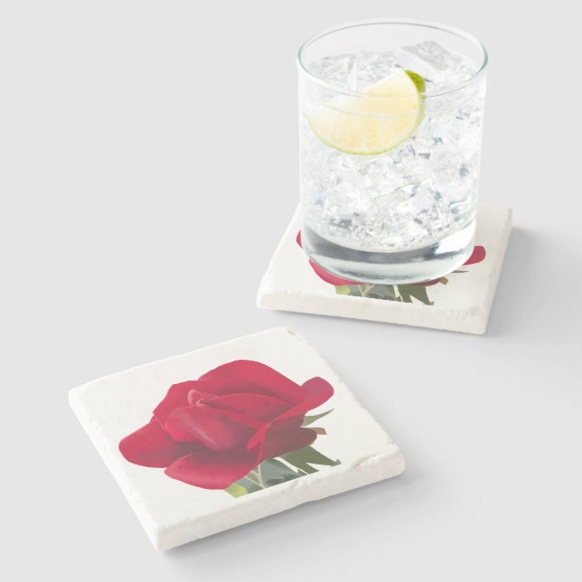 Rose rouge - Red rose  Stone Coaster (Side)