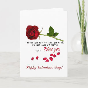 Rose rouge romantique Je t'aime Valentines Carte d