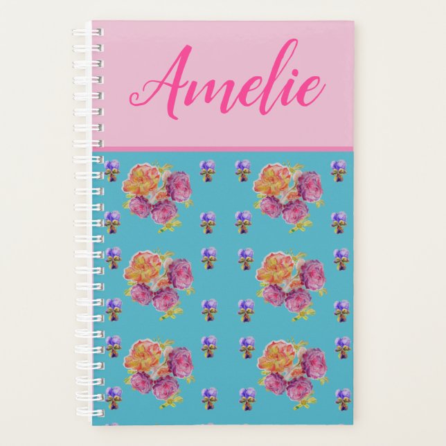 Rose rouge Shabby Chic Aqua Turquoise Floral Flowe (Devant)
