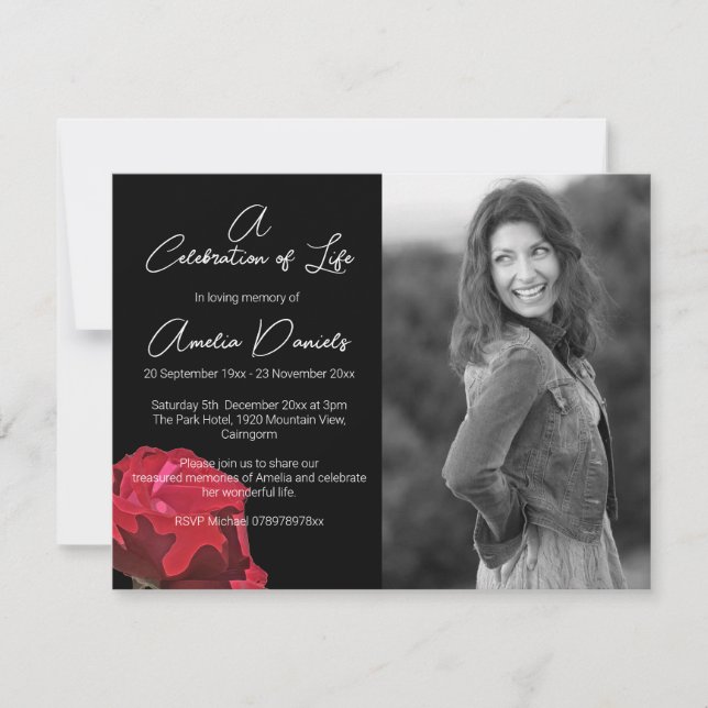 Rose rouge sur la carte Black Celebration of Life (Devant)