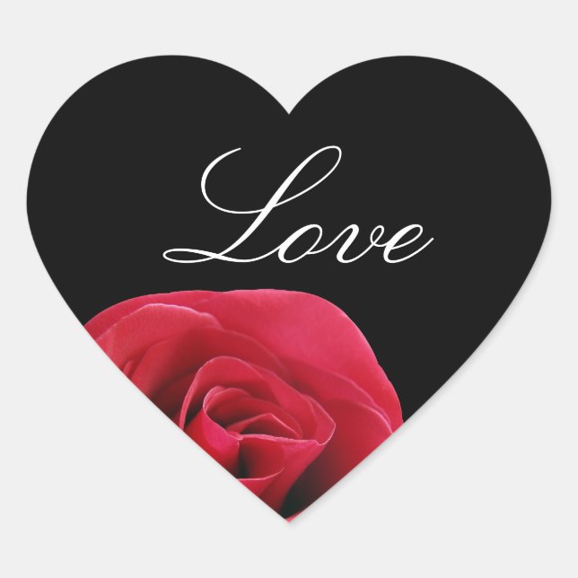rose rouge sur les autocollants noirs de coeur (Devant)