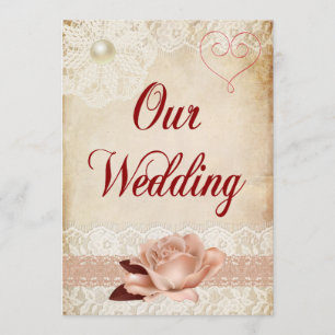Rose rustique et Faire-part de mariage dentelle