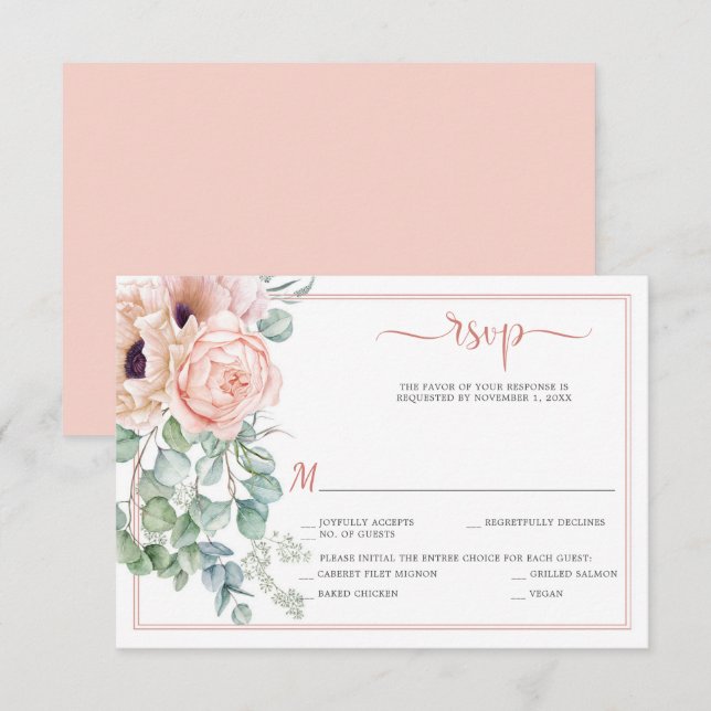 Rose saumon ivoire floral aquarelle RSVP (Devant / Derrière)