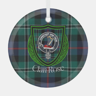 Rose Scottish Clan Tartan & Crest Glass Ornament