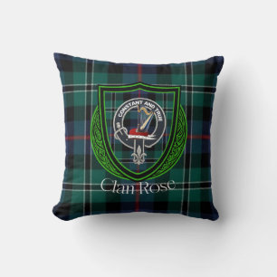 Rose Scottish Clan Tartan & Crest Throw Pillow