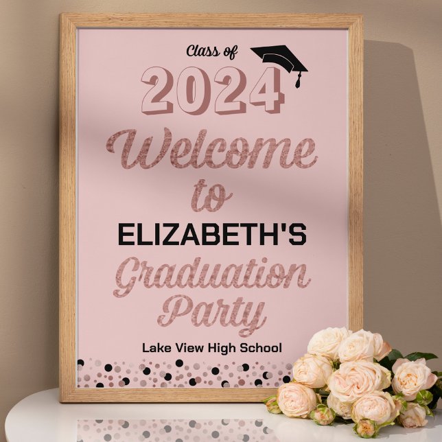 Rose Script Confetti Grad Party Pink Welcome Sign (Creator Uploaded)