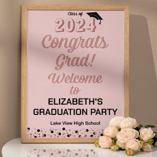 Rose Script Congrats Grad Pink Welcome Sign