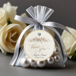 Rose Scroll & Monogram - Circle Cream Favour Tags