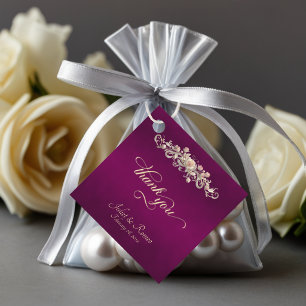 Rose Scroll & Monogram - Square Plum Favour Tags