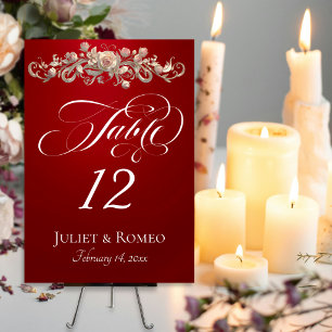 Rose Scroll - Red Table Number
