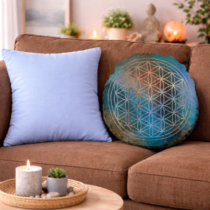 Rose Serenity Flower of Life Round Pillow