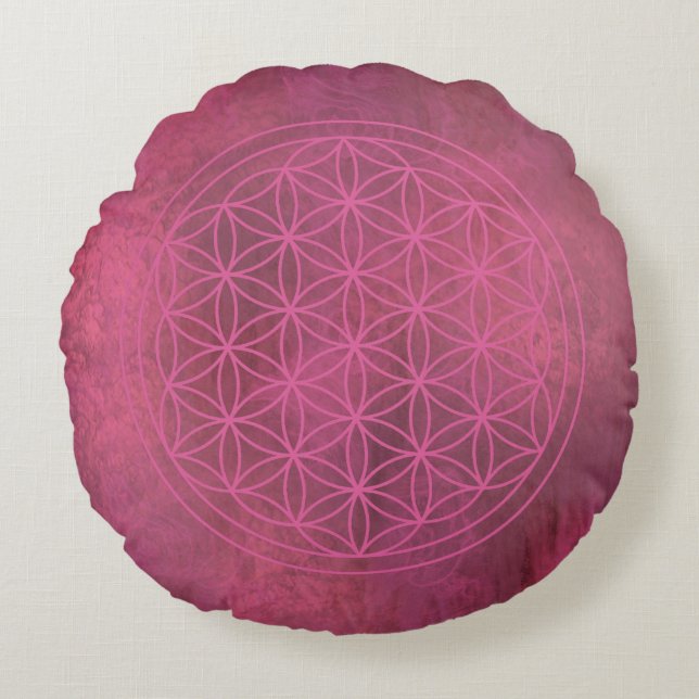 Rose Serenity Flower of Life Round Pillow (Front)