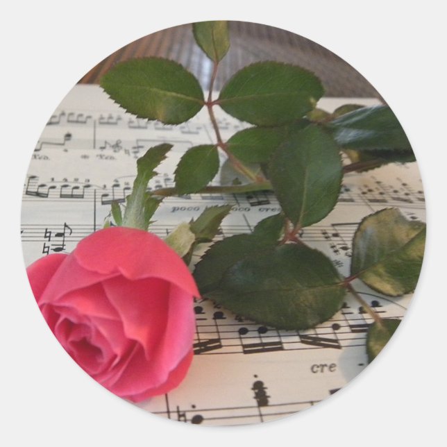 Rose Sheet Music Classic Round Sticker (Front)