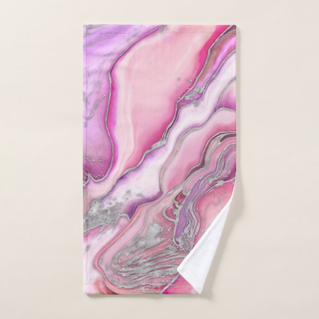 Rose Silver liquid Marble Bath Towel Set (Hand Towel)