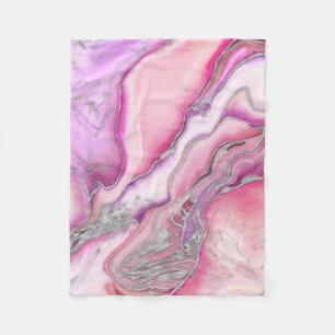 Rose Silver liquid Marble Fleece Blanket