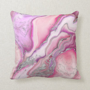 Rose Silver liquid Marble Throw Pillow